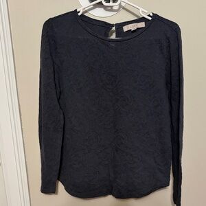 LOFT Black Paisley Long Sleeve Top | Keyhole Back Detail | Size Medium